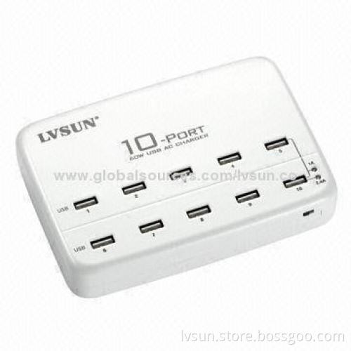 10-port USB Charger Station, Can Charge 10 Sets of Mobile Phones or 5 Sets of iPad Simultaneously